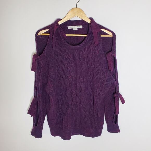 Project Naadam Purple Cable Knit Tie Sleeve Oversized Pullover Designer sweater - Picture 2 of 11